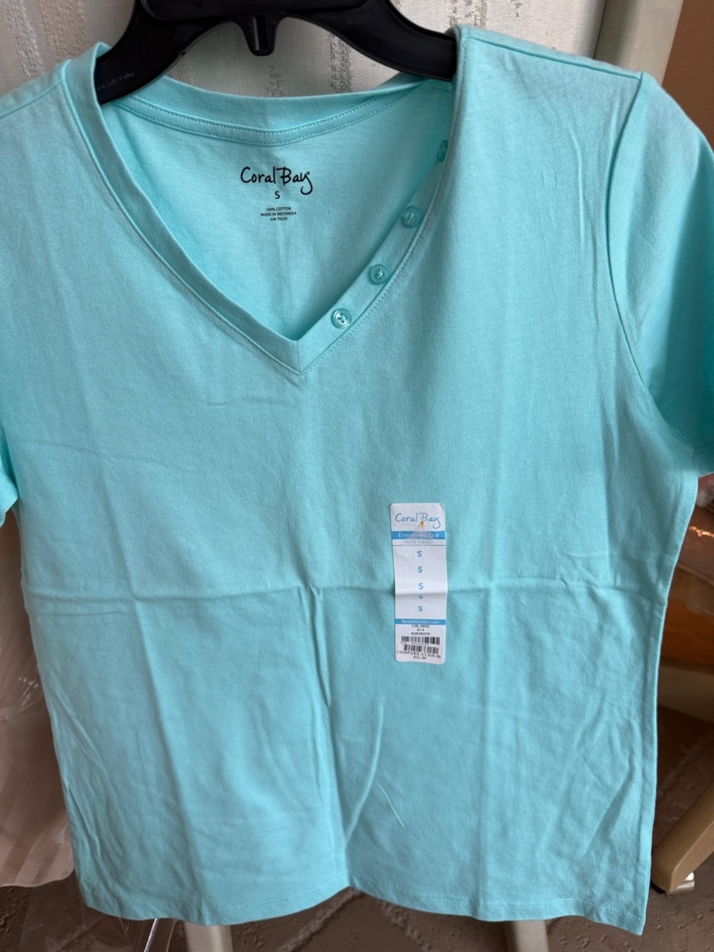 Coral Bay Light Aqua V-Neck Short Sleeve Tee